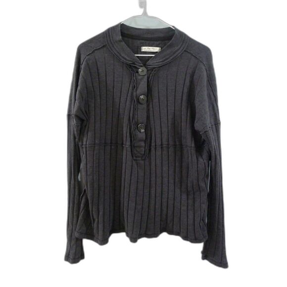 Free People We The Free Long Sleeve Henley - Gray M - Picture 4 of 8